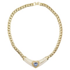 Christian Dior Used 1980s Aqua Blue Triangle Crystals Cream Gold Necklace