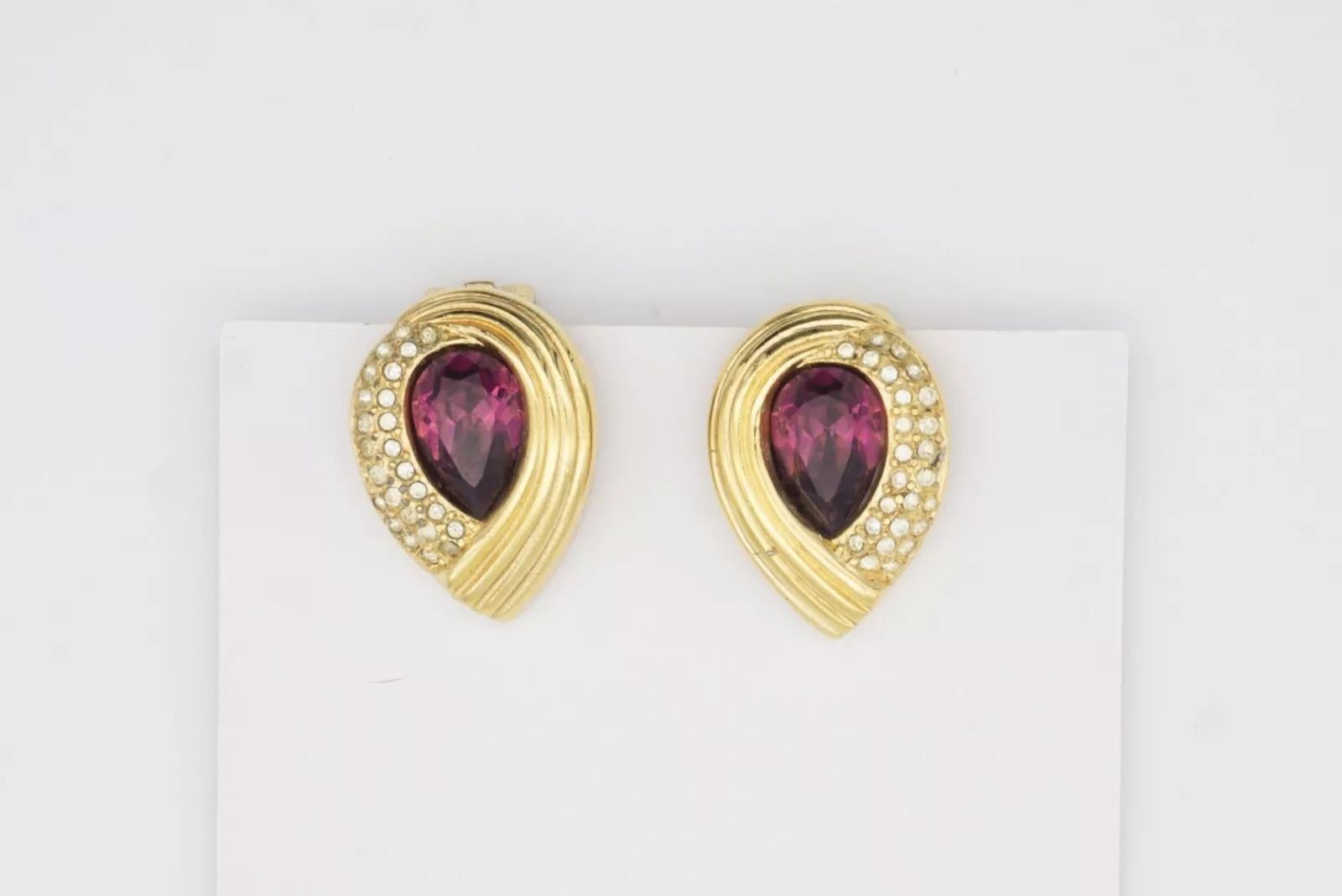 Christian Dior Vintage 1980s Asymmetric Amethyst Crystals Water Drop Earrings For Sale 7