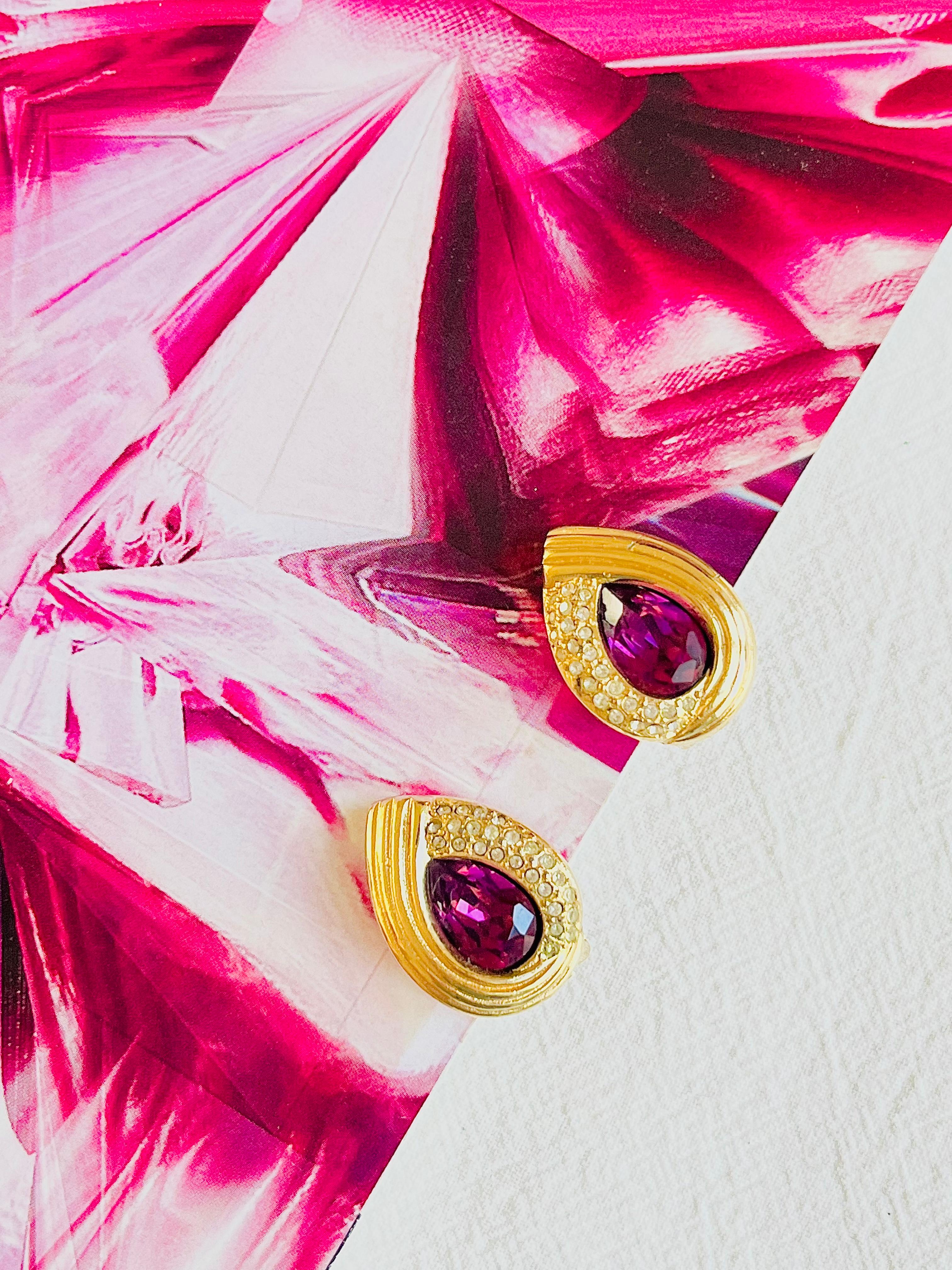 Art Deco Christian Dior Vintage 1980s Asymmetric Amethyst Crystals Water Drop Earrings For Sale
