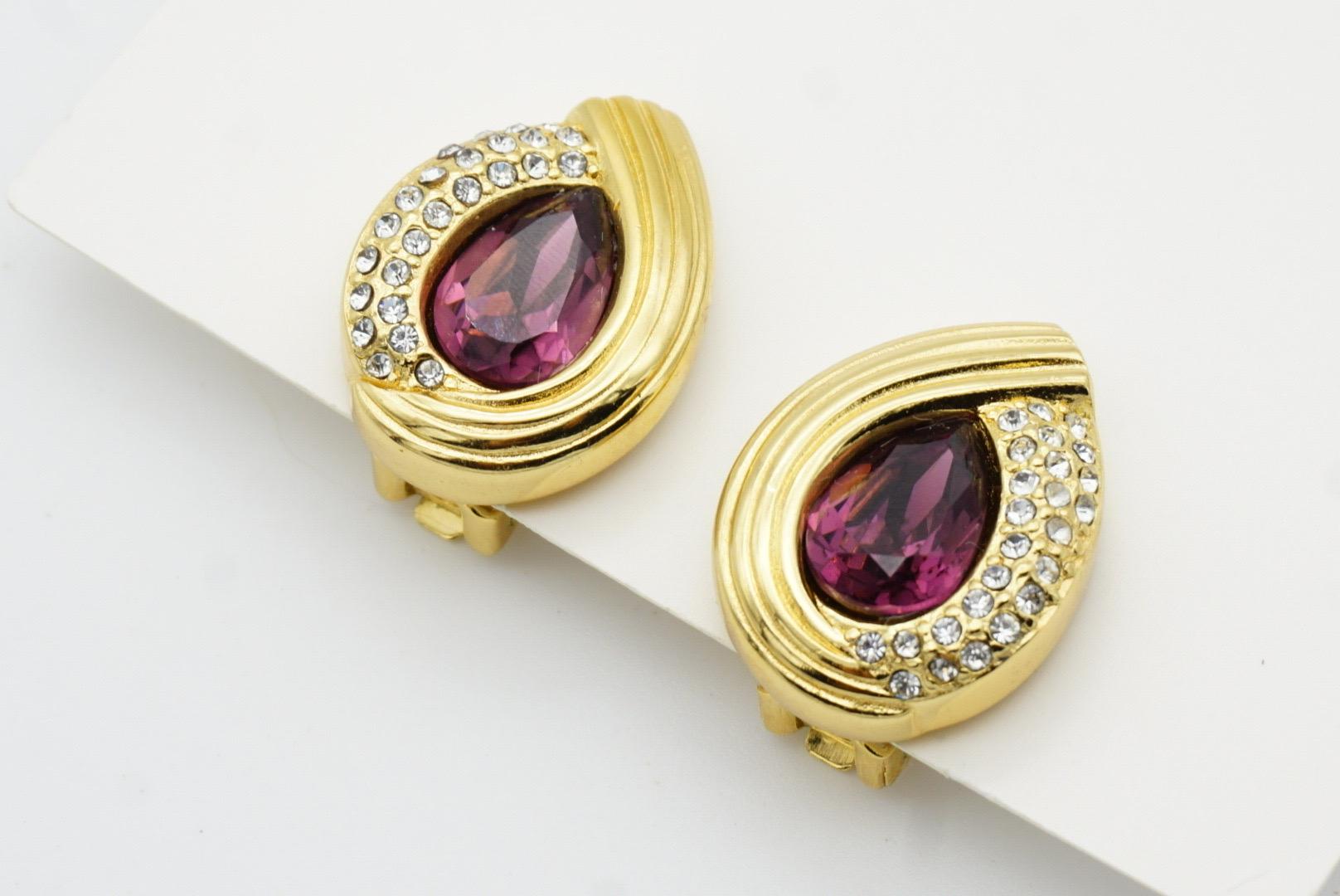 Christian Dior Vintage Años 80 Pendientes de gota de agua asimétricos con cristales de amatista en venta 3