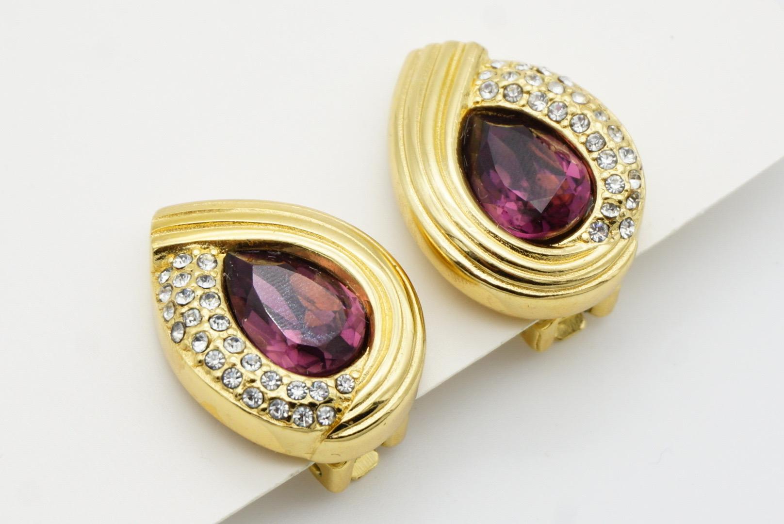 Christian Dior Vintage 1980s Asymmetric Amethyst Crystals Water Drop Earrings 4