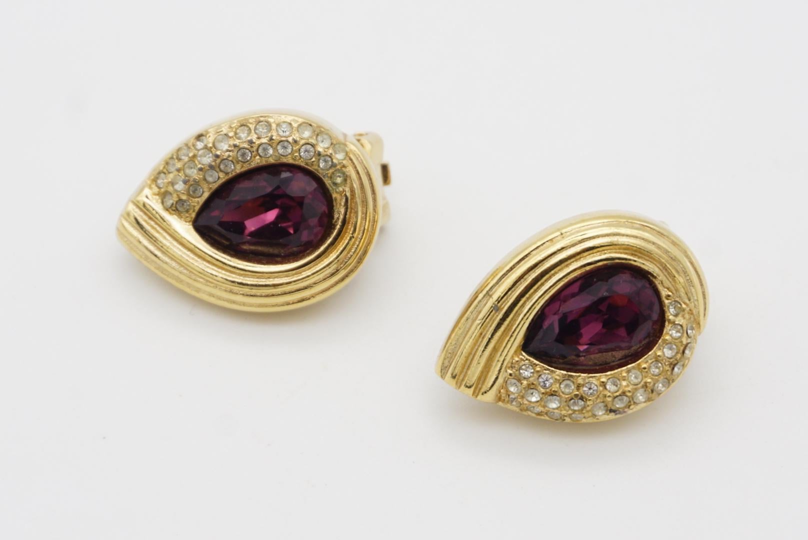Christian Dior Vintage 1980s Asymmetric Amethyst Crystals Water Drop Earrings For Sale 4