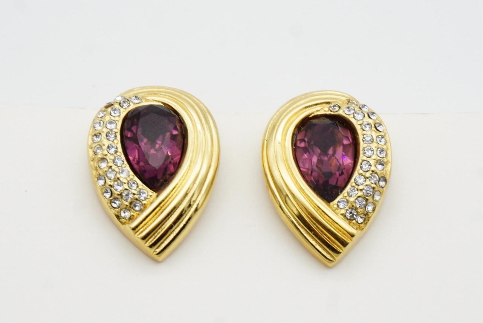 Christian Dior Vintage Años 80 Pendientes de gota de agua asimétricos con cristales de amatista en venta 4