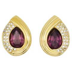 Christian Dior Vintage 1980s Asymmetric Amethyst Crystals Water Drop Earrings