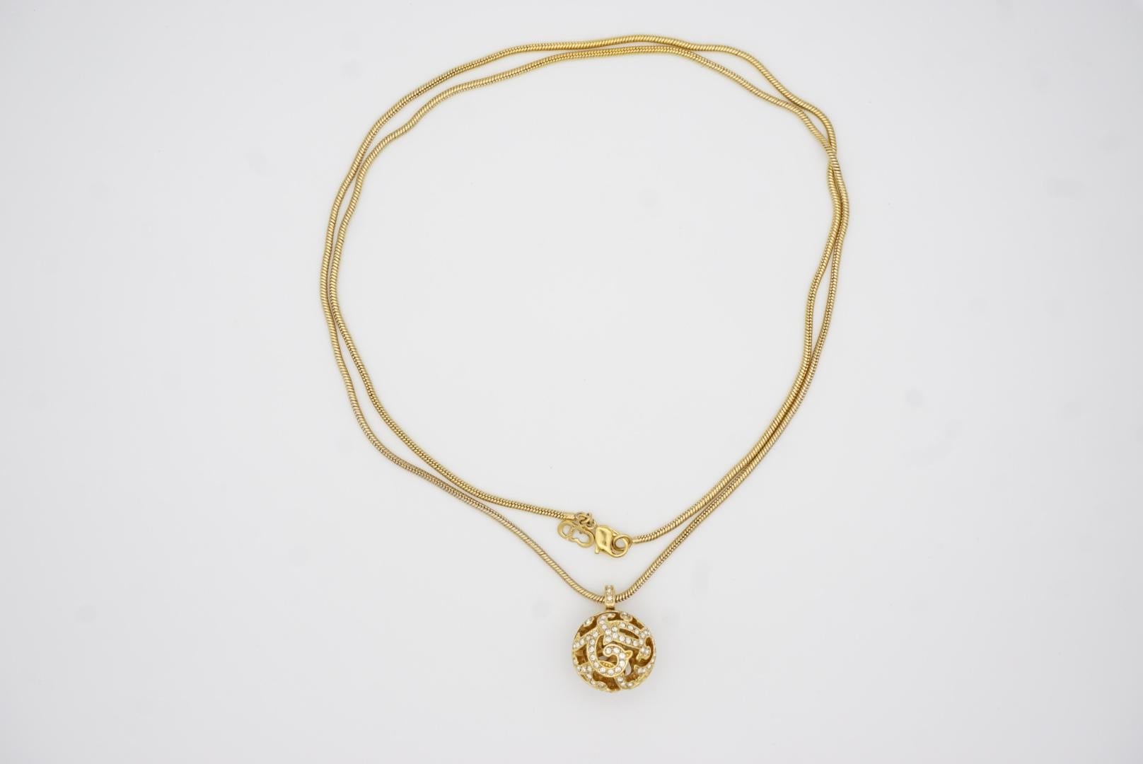 Christian Dior Vintage 1980s Ball Sphere Openwork Crystals Pendant Long Necklace For Sale 5