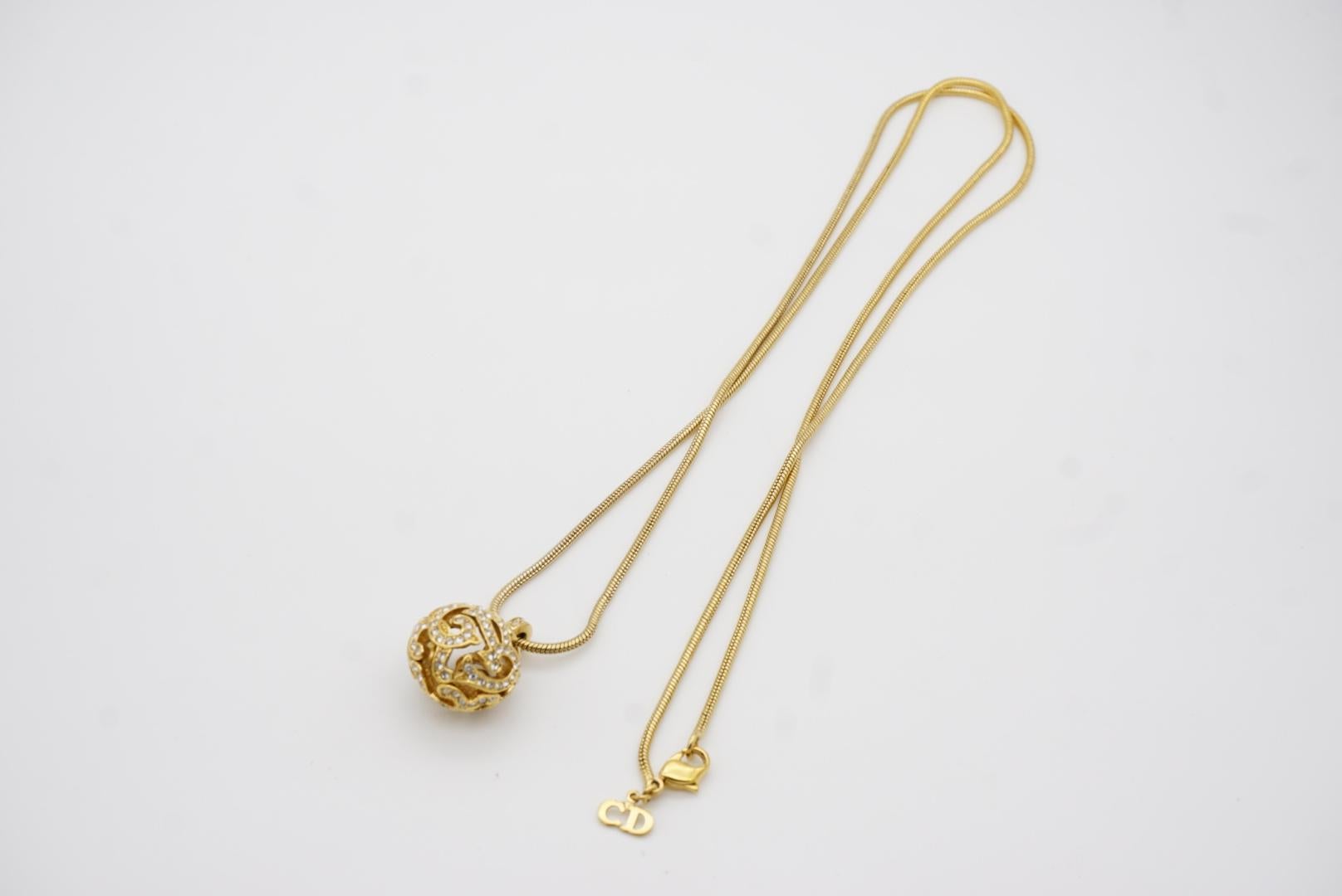 Christian Dior Vintage 1980s Ball Sphere Openwork Crystals Pendant Long Necklace For Sale 6