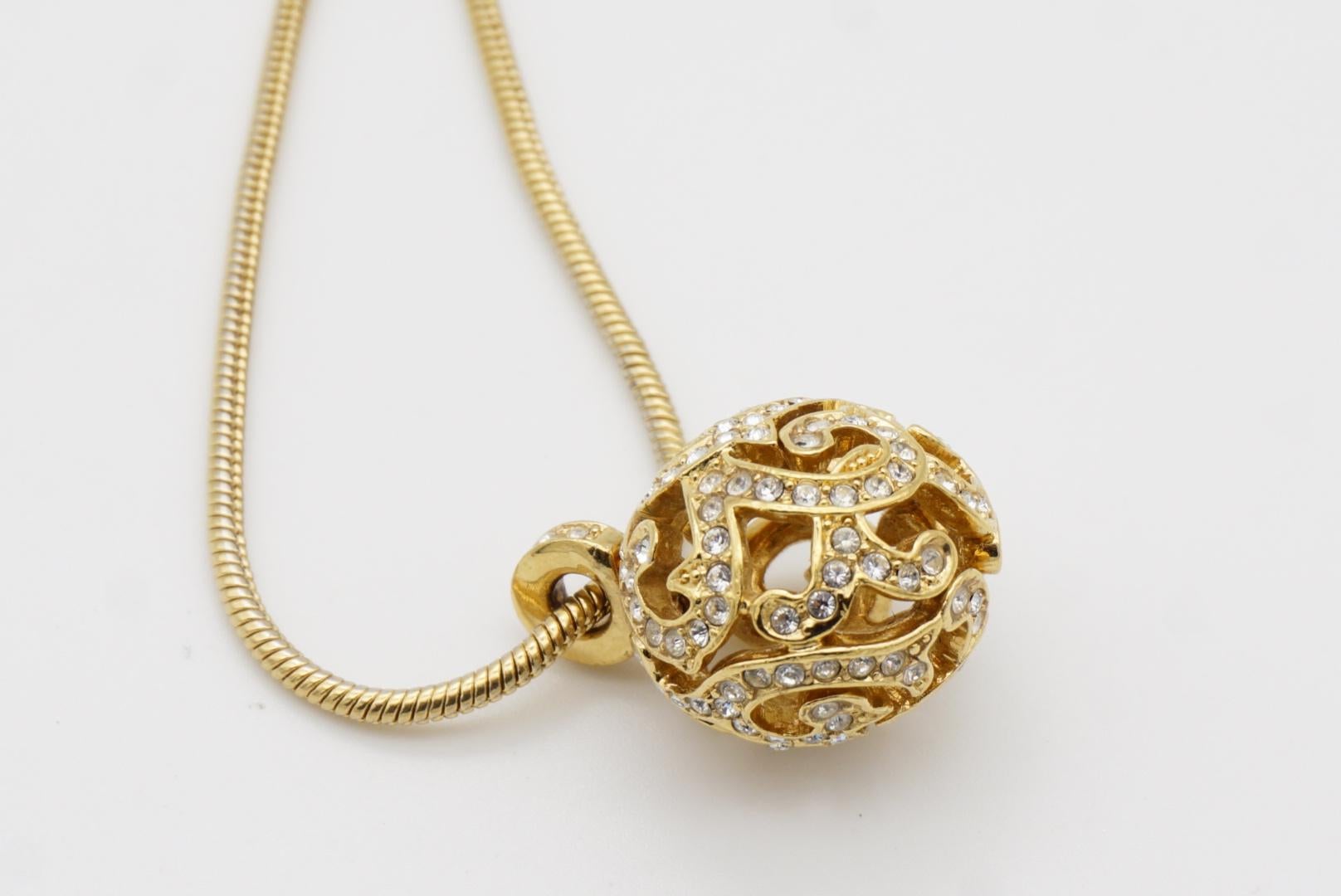 Christian Dior Vintage 1980s Ball Sphere Openwork Crystals Pendant Long Necklace For Sale 7