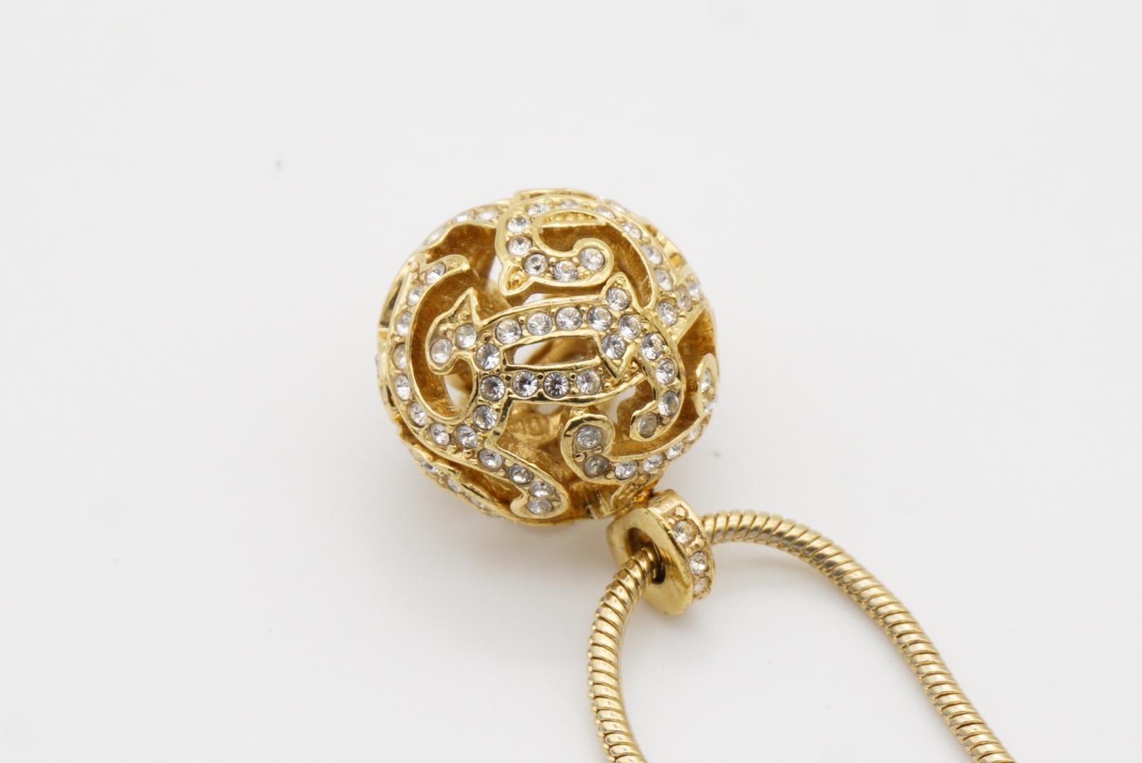 Christian Dior Vintage 1980s Ball Sphere Openwork Crystals Pendant Long Necklace For Sale 8