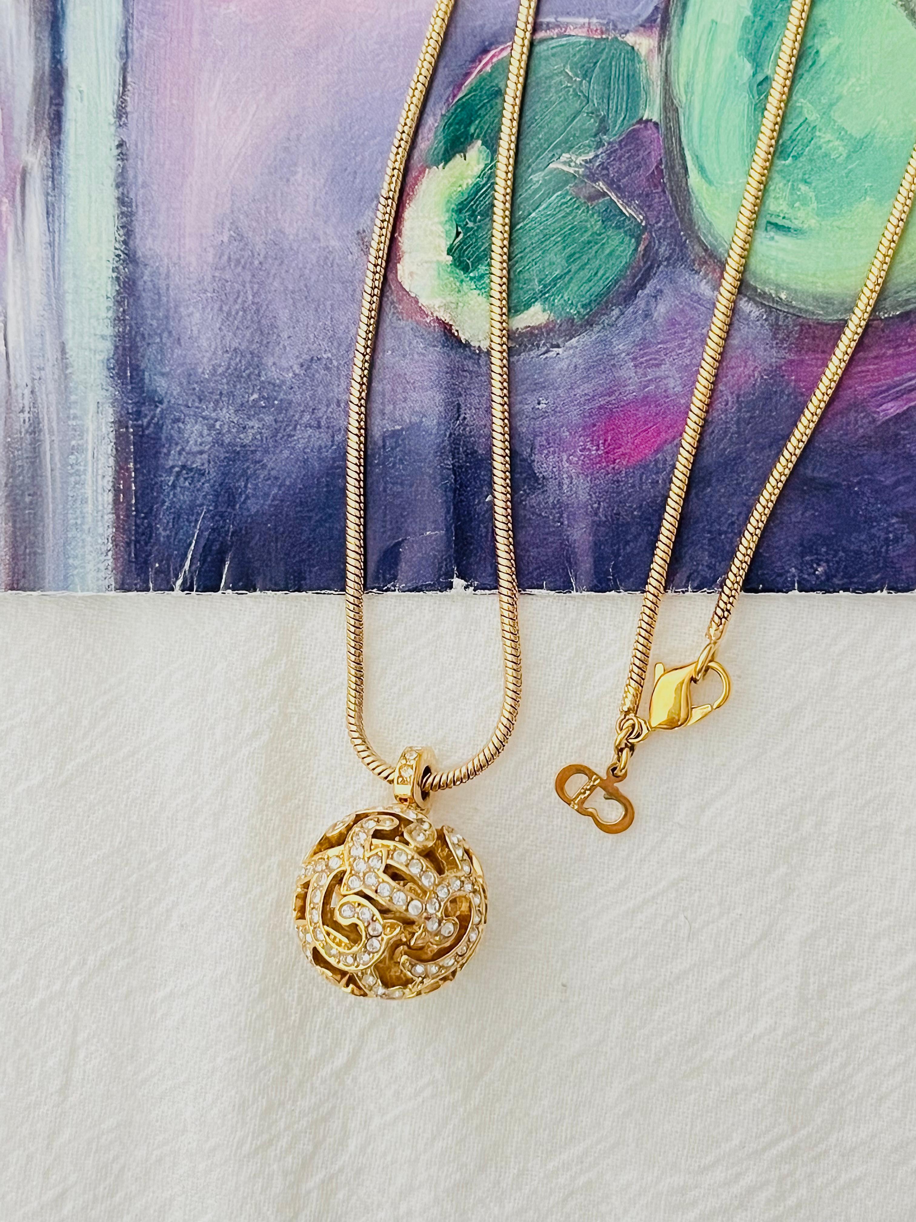 Men's Christian Dior Vintage 1980s Ball Sphere Openwork Crystals Pendant Long Necklace For Sale