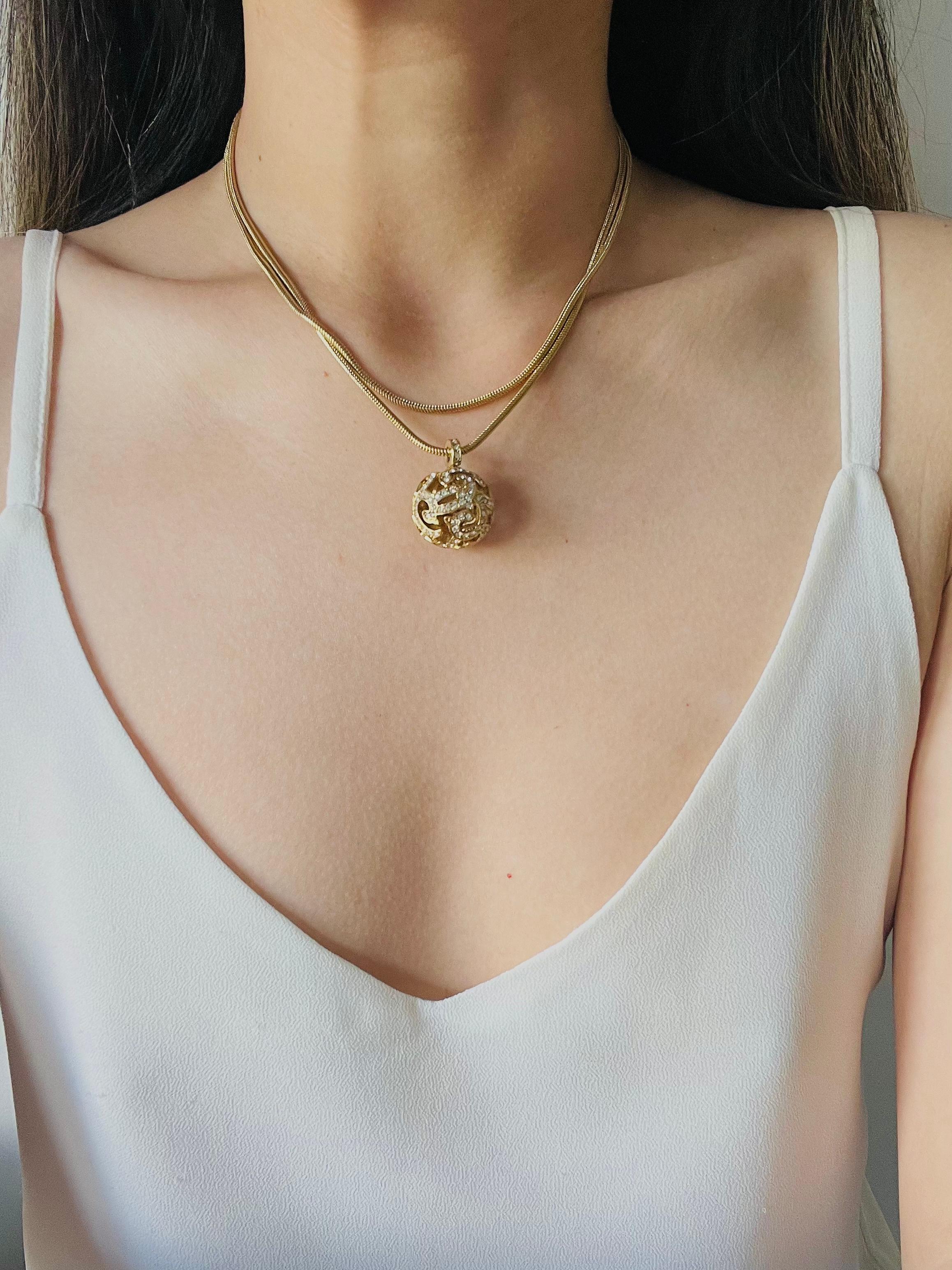 Christian Dior Vintage 1980s Ball Sphere Openwork Crystals Pendant Long Necklace For Sale 2