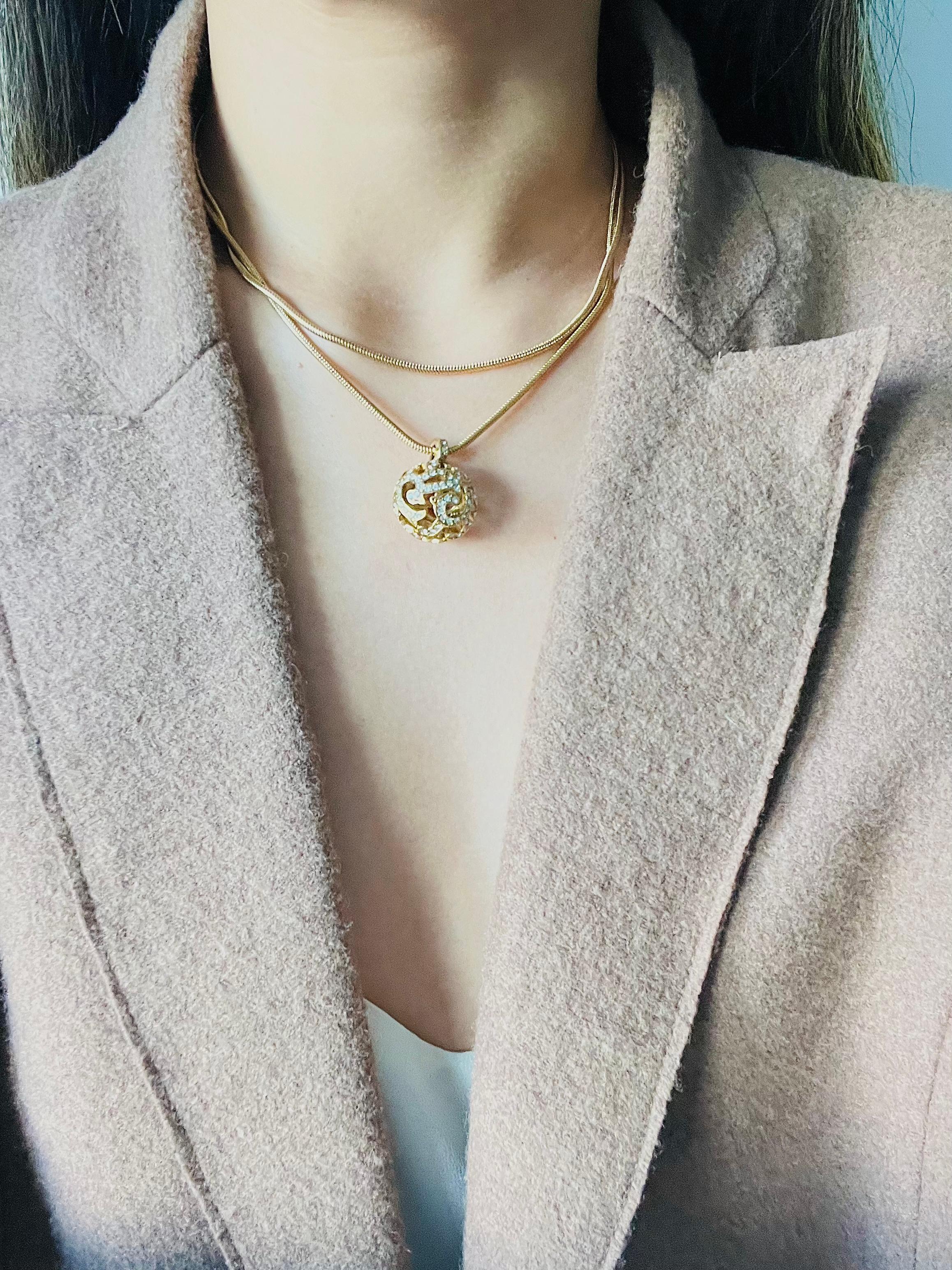 Christian Dior Vintage 1980s Ball Sphere Openwork Crystals Pendant Long Necklace For Sale 3