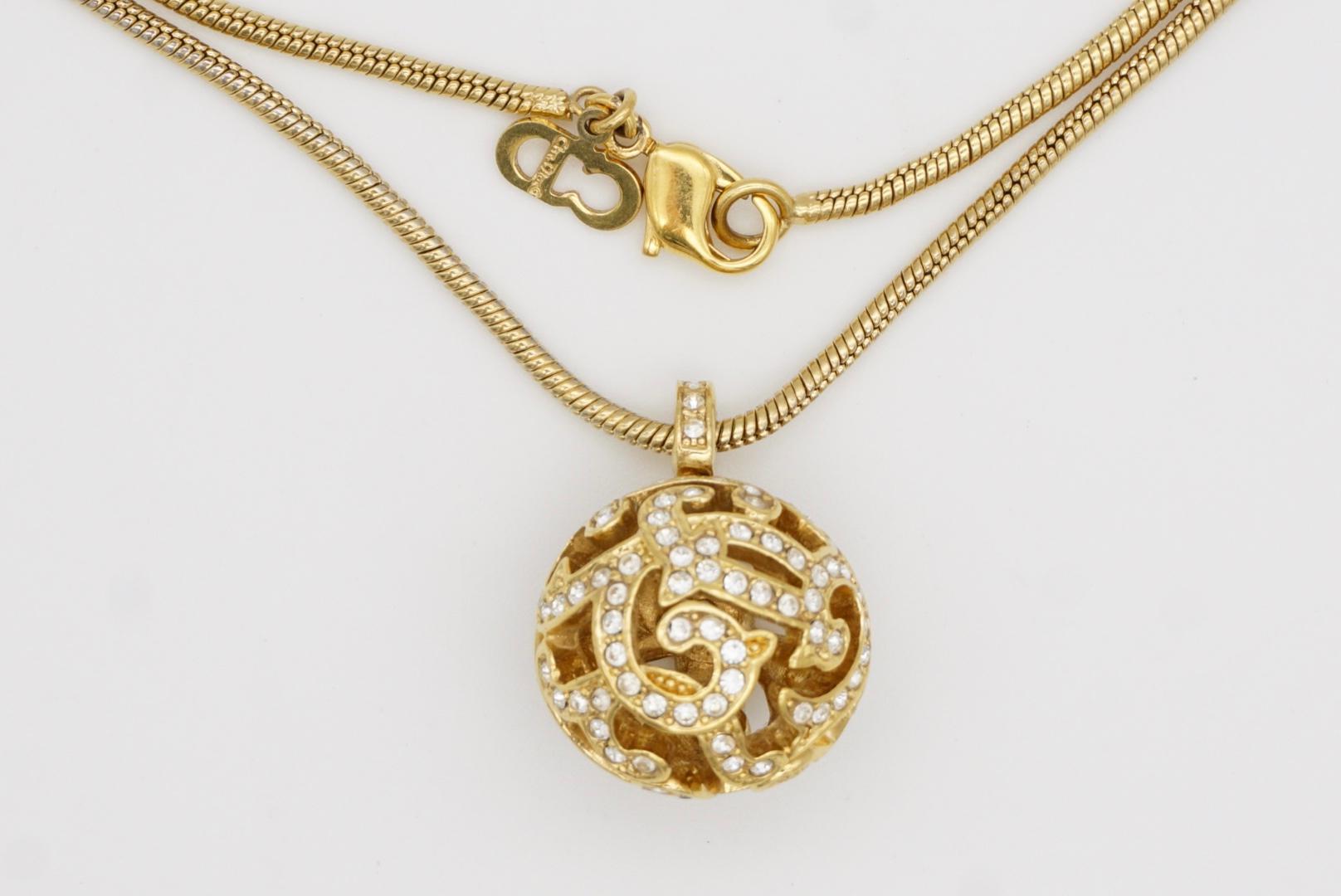 Christian Dior Vintage 1980s Ball Sphere Openwork Crystals Pendant Long Necklace For Sale 4