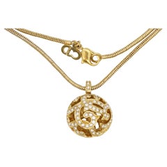 Christian Dior Vintage 1980s Ball Sphere Openwork Crystals Pendant Long Necklace