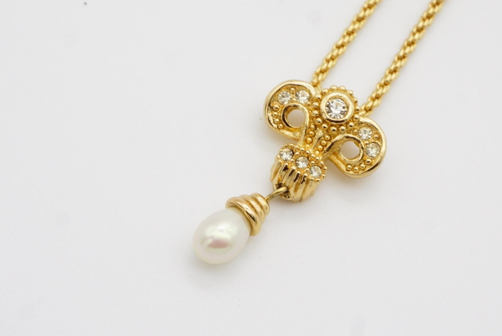 Christian Dior Vintage 1980s Baroque Iris Crystals Pearl Water Drop Necklace For Sale 5
