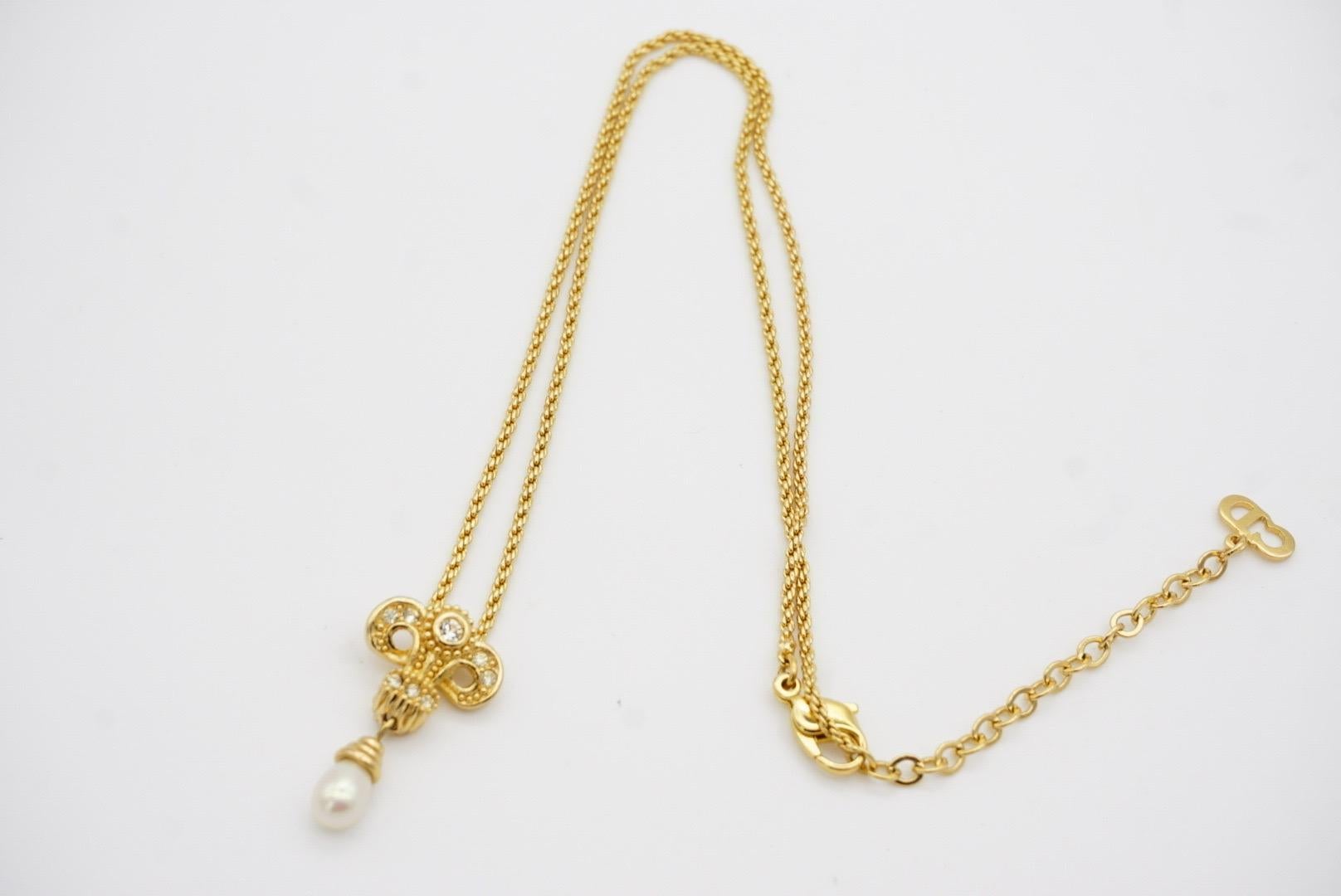 Christian Dior Vintage 1980s Baroque Iris Crystals Pearl Water Drop Necklace For Sale 9