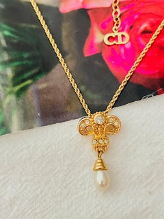 Christian Dior Vintage 1980s Baroque Iris Crystals Pearl Water Drop Necklace