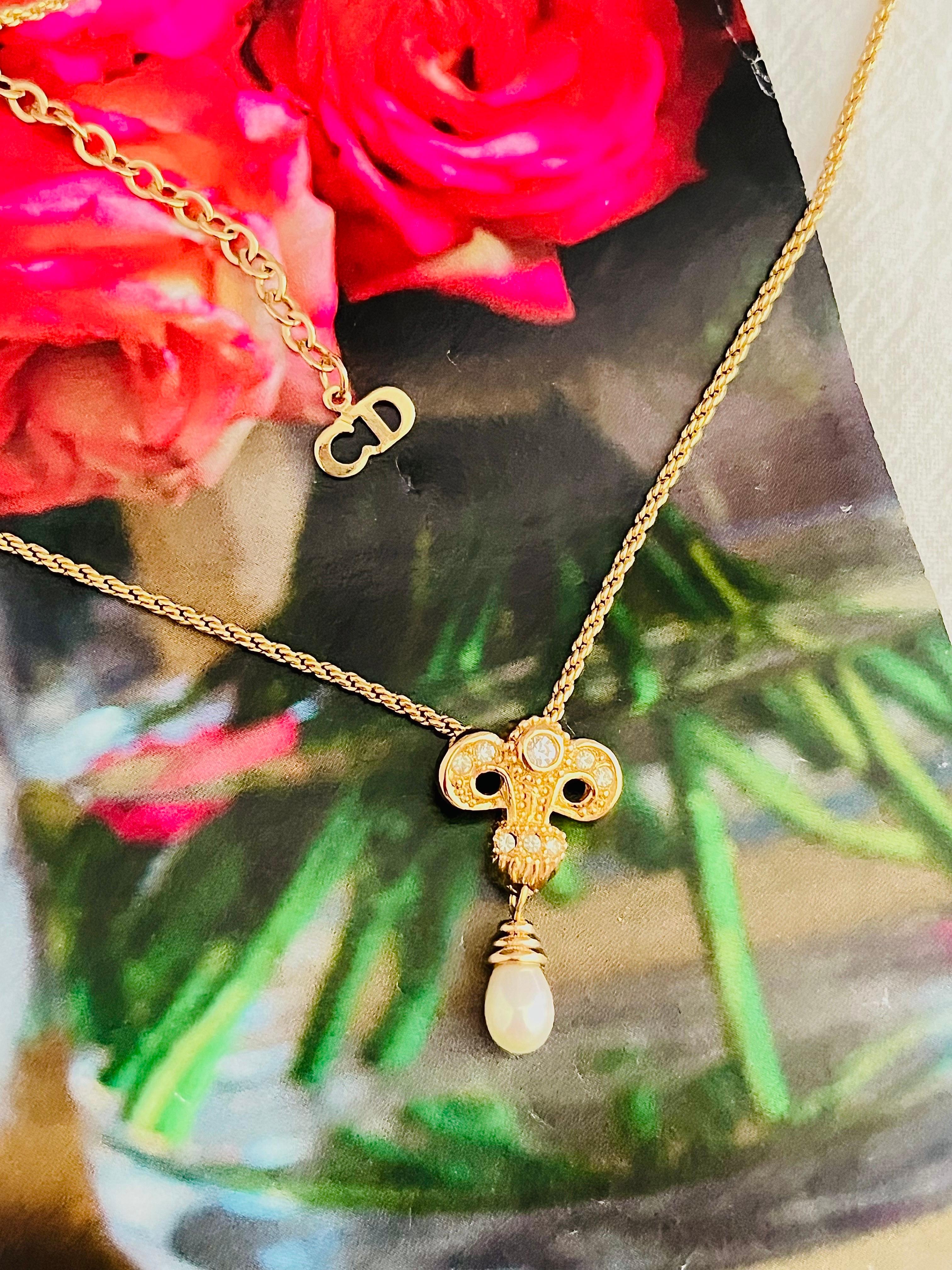 Christian Dior Vintage 1980s Baroque Iris Crystals Pearl Water Drop Necklace In Excellent Condition For Sale In Wokingham, England