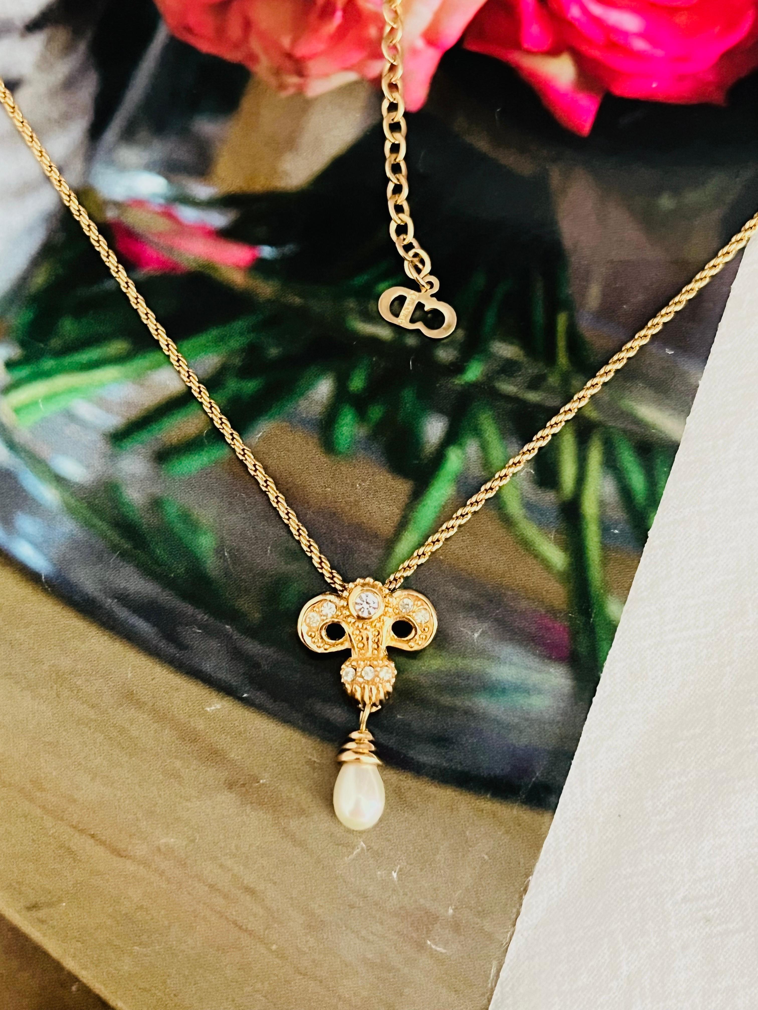 Women's or Men's Christian Dior Vintage 1980s Baroque Iris Crystals Pearl Water Drop Necklace For Sale