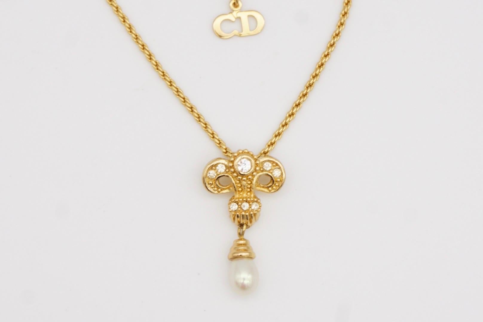 Christian Dior Vintage 1980s Baroque Iris Crystals Pearl Water Drop Necklace For Sale 4