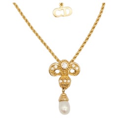 Christian Dior Vintage 1980s Baroque Iris Crystals Pearl Water Drop Necklace