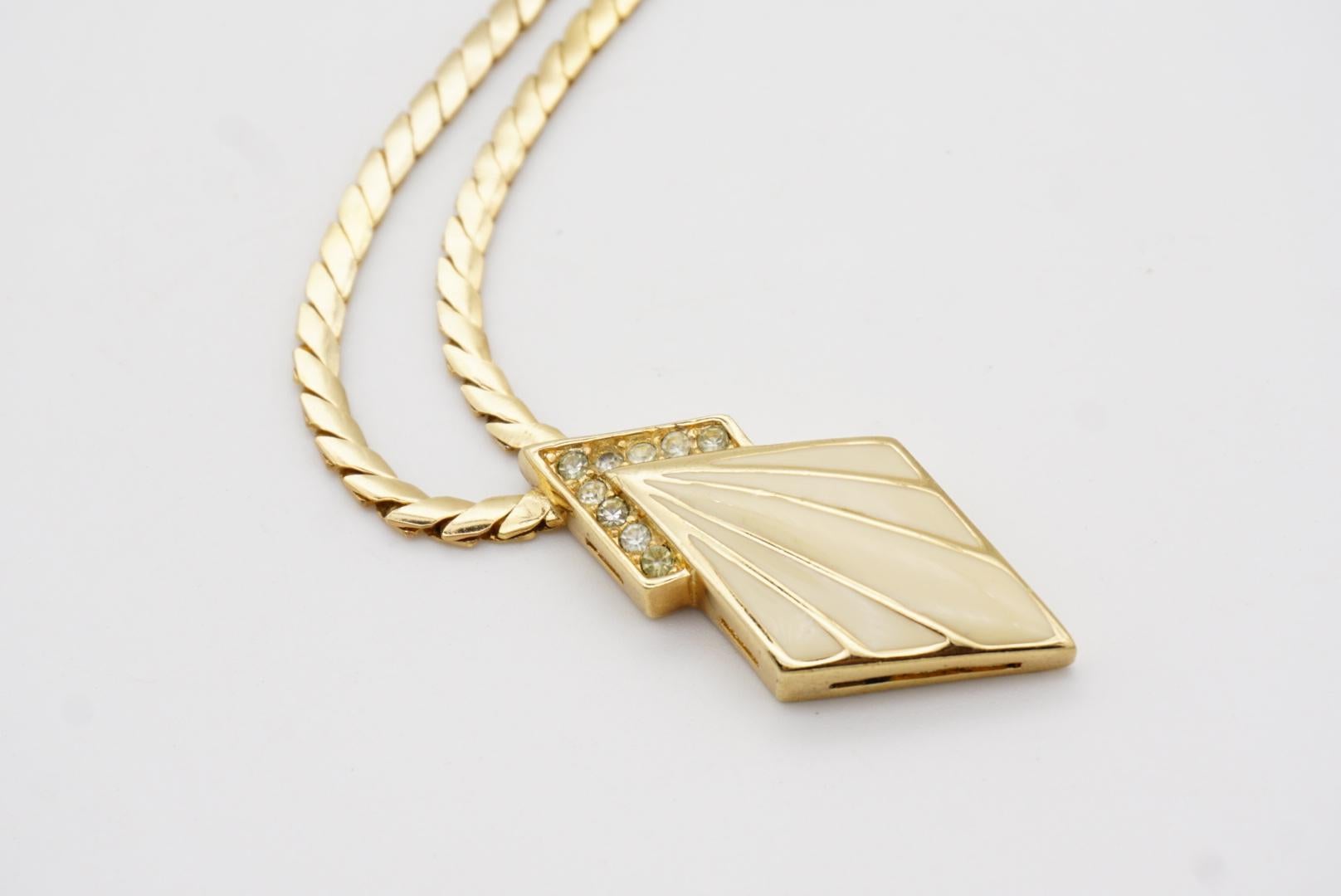 Christian Dior Vintage 1980 Beige Arrow Diamond Crystals Pendant Gold Necklace 6