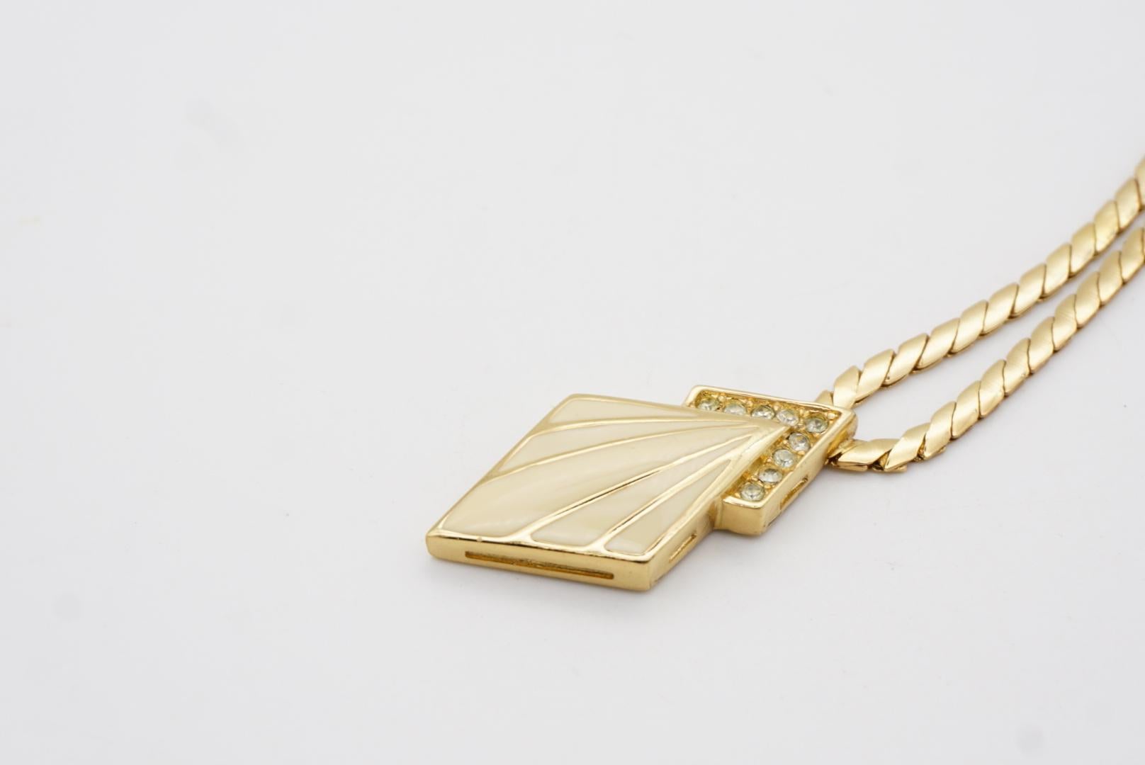 Christian Dior Vintage 1980 Beige Arrow Diamond Crystals Pendant Gold Necklace 7