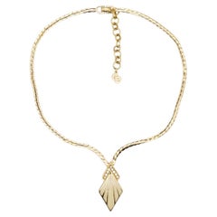 Christian Dior Vintage 1980s Beige Arrow Diamond Crystals Pendant Gold Necklace