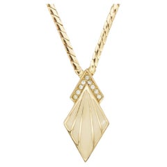 Christian Dior Vintage 1980s Beige Arrow Diamond Crystals Pendant Gold Necklace