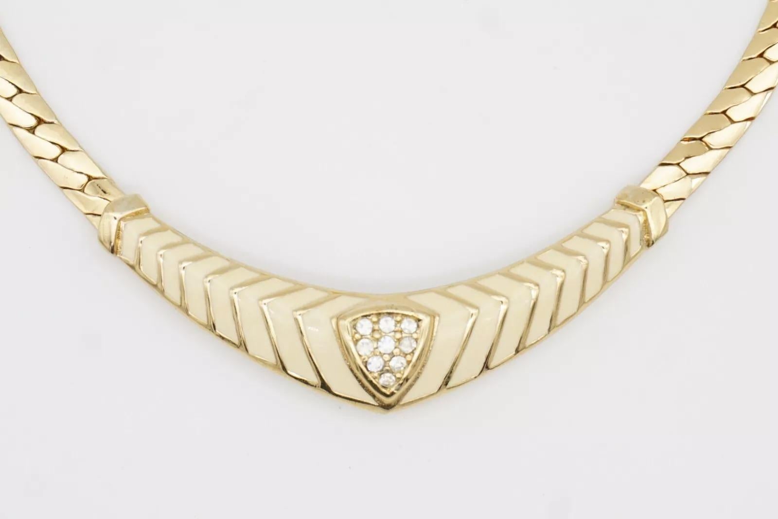 Christian Dior Vintage 1980s Beige Cream Triangle Bar Crystals Collana con ciondoli in vendita 10