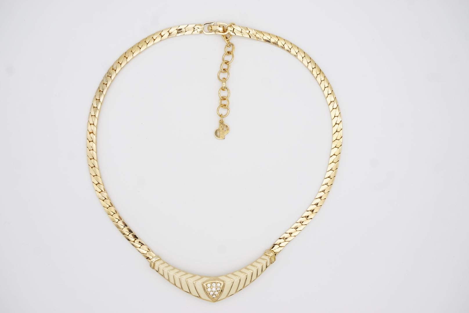 Christian Dior Vintage 1980s Beige Cream Triangle Bar Crystals Collana con ciondoli in vendita 4