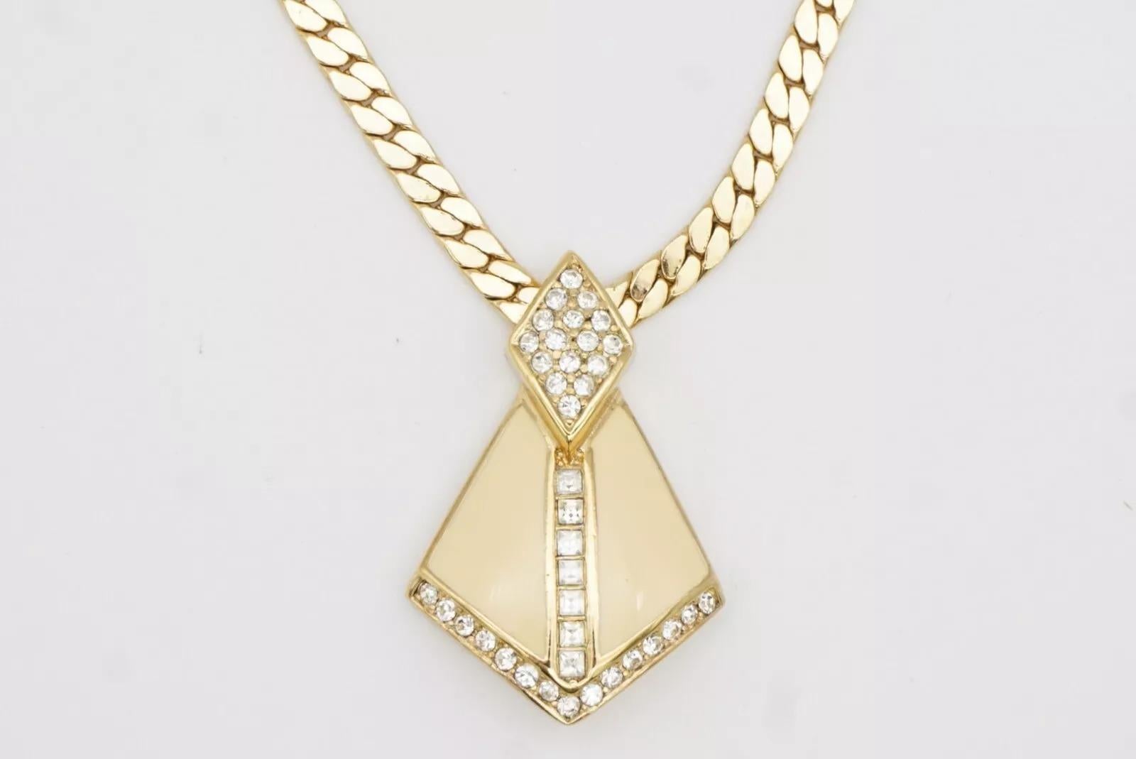 Christian Dior Vintage 1980s Beige Diamond Triangle Crystals Pendant Necklace For Sale 9