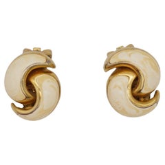 christian dior korvakorut Christian Dior Vintage 1980s Beige Double Twist Oval Interlock Gold Earrings