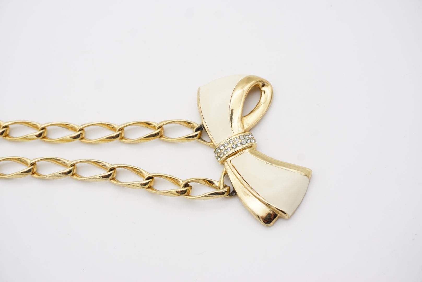 Christian Dior Vintage 1980s Beige Knot Bow Crystal Gold Chunky Choker Necklace  For Sale 3