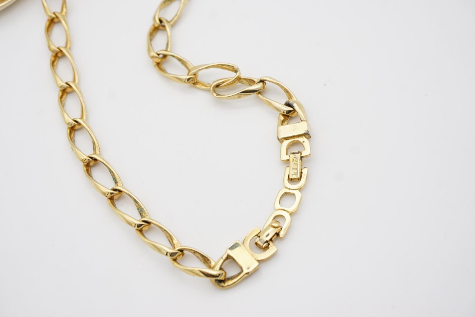 Christian Dior Vintage 1980s Beige Knot Bow Crystals Interlocked Link Necklace in vendita 5