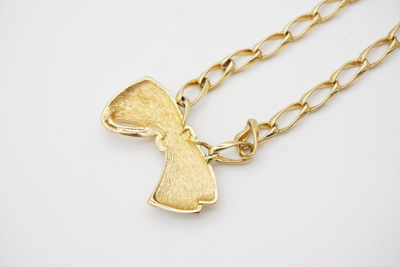 Christian Dior Vintage 1980s Beige Knot Bow Crystals Interlocked Link Necklace in vendita 6