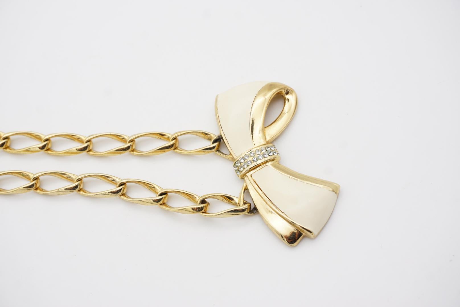 Christian Dior Vintage 1980s Beige Knot Bow Crystals Interlocked Link Necklace in vendita 4