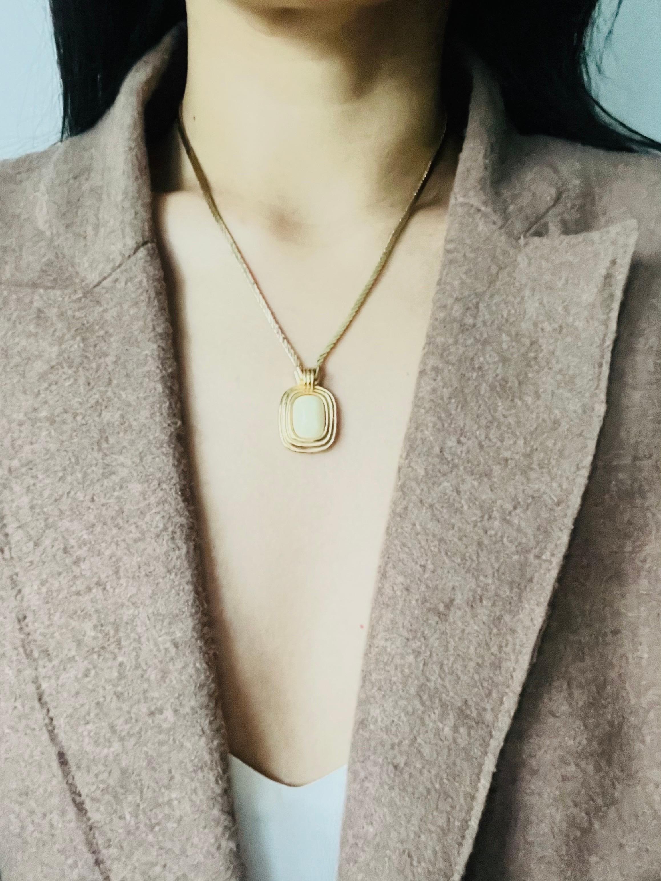 Women's or Men's Christian Dior Vintage 1980s Beige Light Yellow Oval Rectangle Pendant Necklace