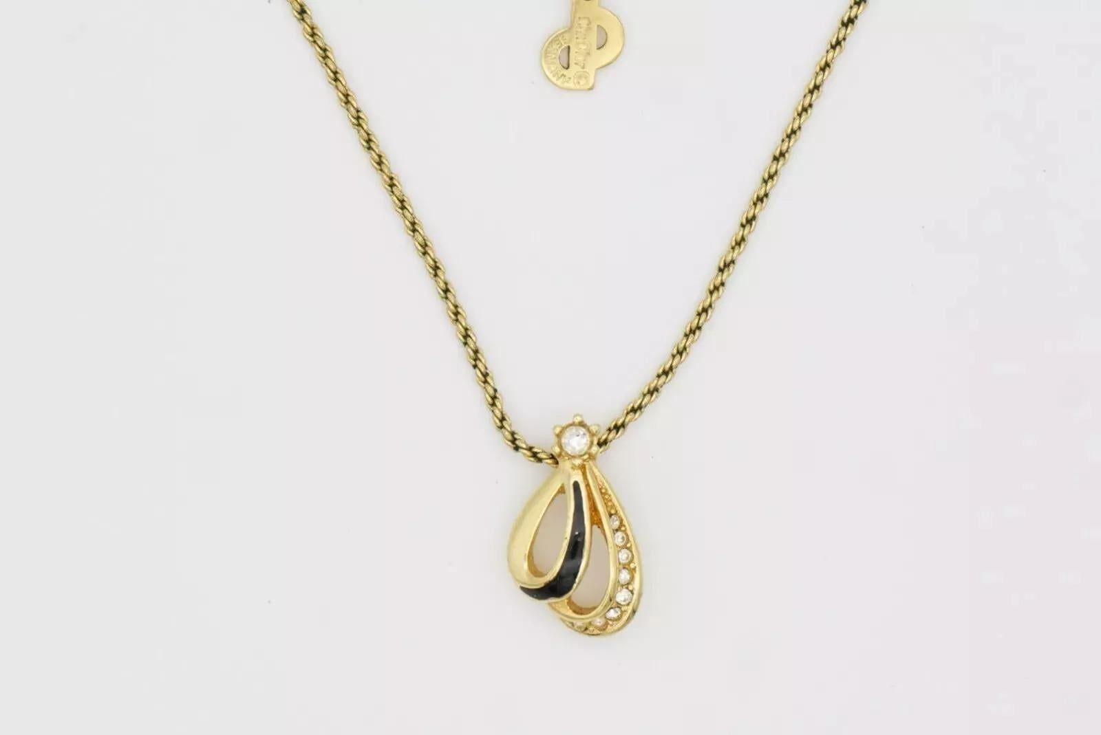 Christian Dior Vintage 1980s Black Crystals Double Water Drop Openwork Necklace For Sale 10