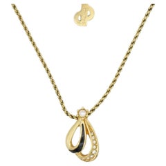 Christian Dior Vintage 1980s Black Crystals Double Water Drop Openwork Necklace