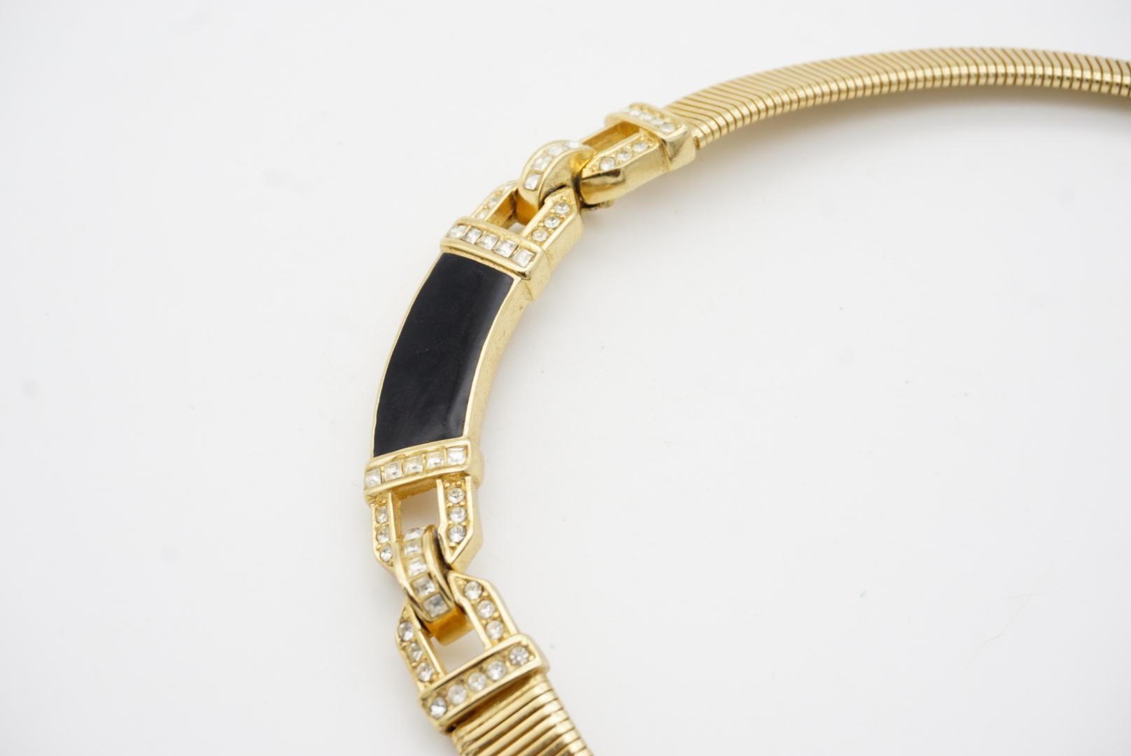 Christian Dior Vintage 1980s Black Crystals Interlocked Omega Choker Necklace en vente 5
