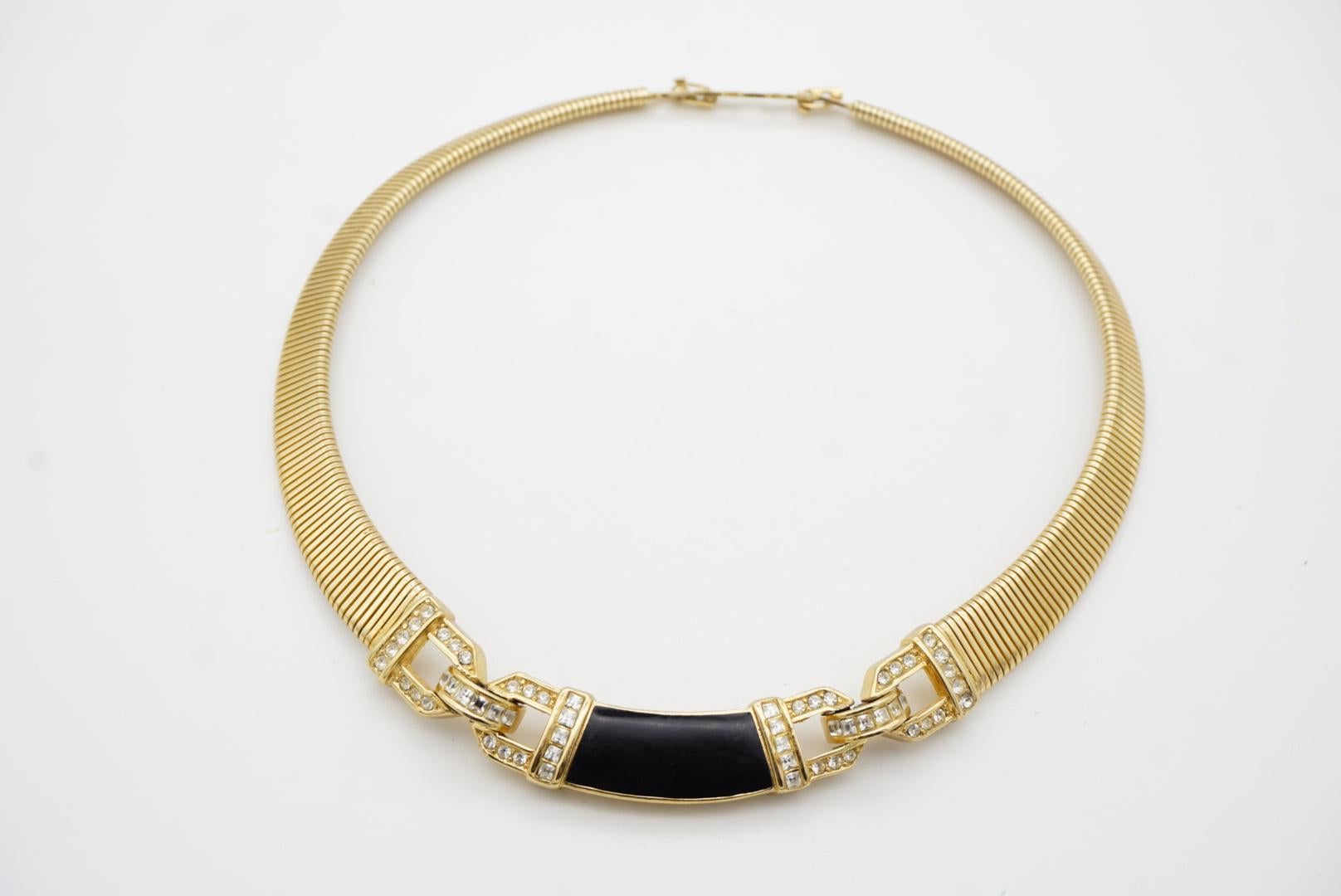 Christian Dior Vintage 1980er Jahre Schwarze ineinandergreifende Omega Choker-Halskette mit Kristallen im Angebot 5