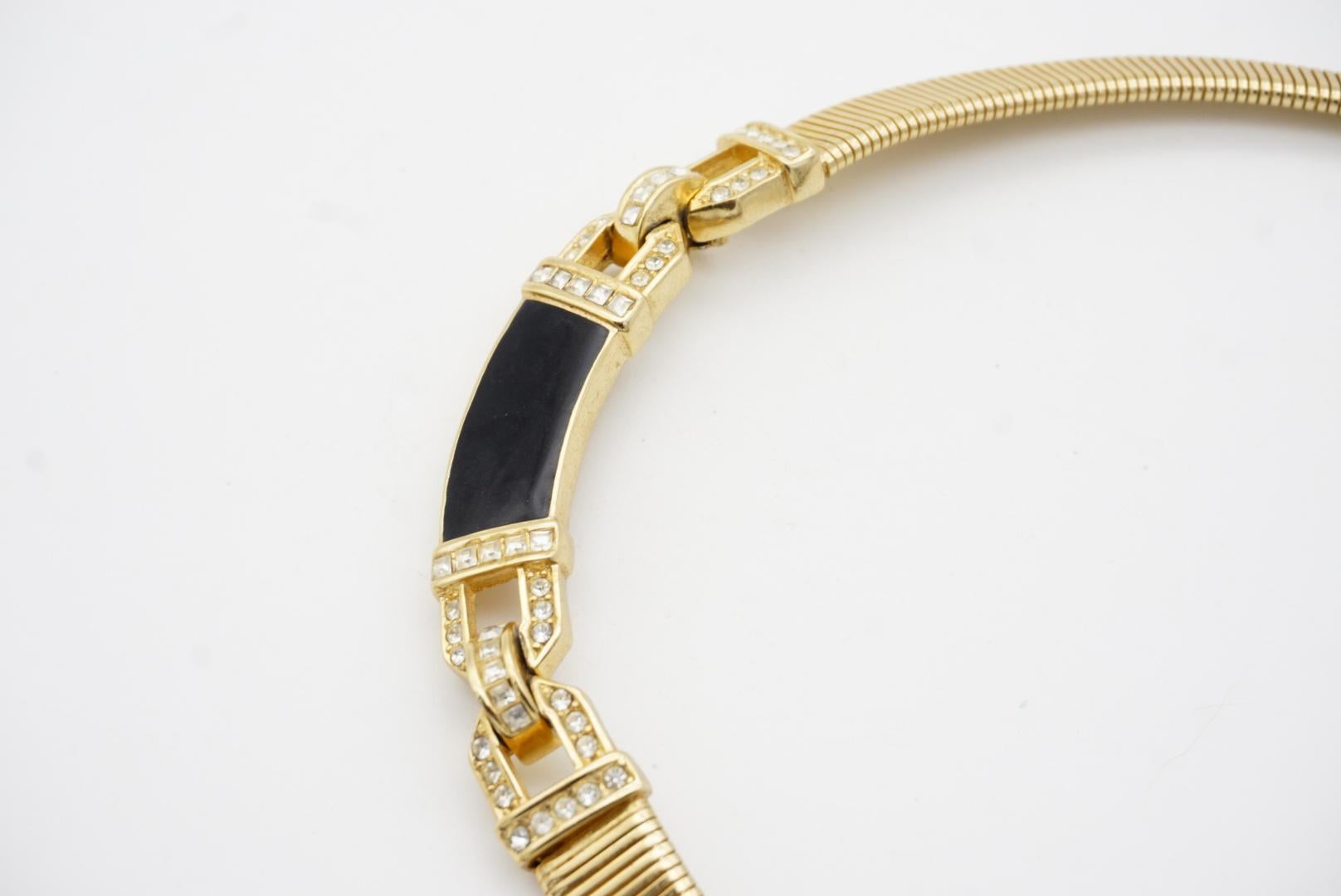 Christian Dior Vintage 1980er Jahre Schwarze ineinandergreifende Omega Choker-Halskette mit Kristallen im Angebot 6