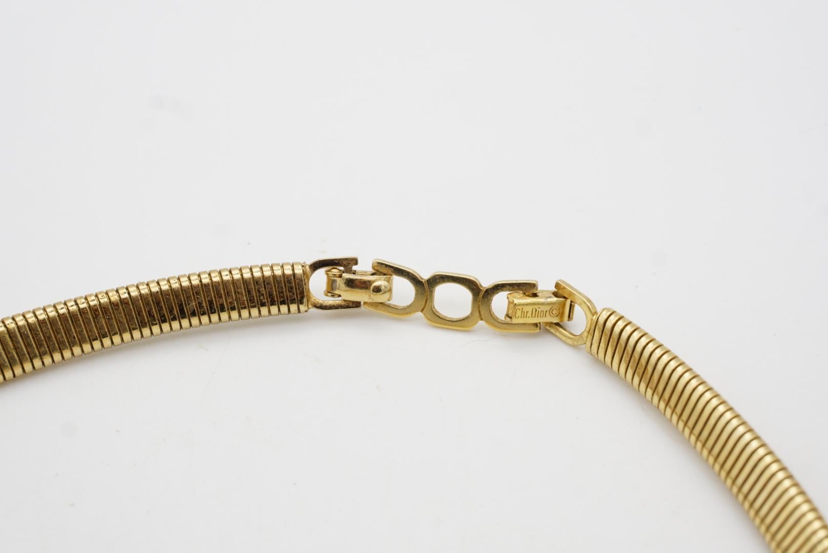 Christian Dior Vintage 1980s Black Crystals Interlocked Omega Choker Necklace For Sale 5