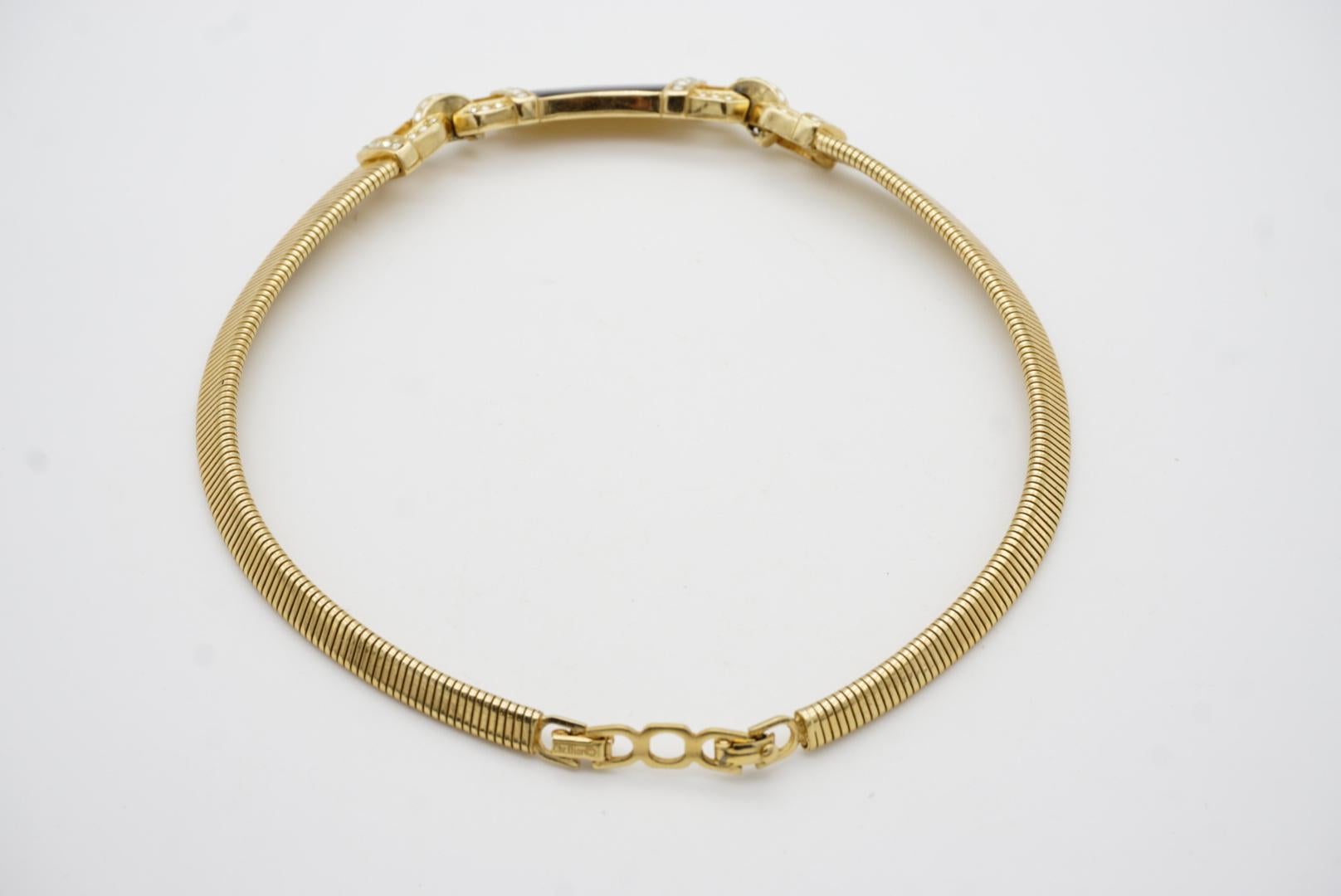 Christian Dior Vintage 1980er Jahre Schwarze ineinandergreifende Omega Choker-Halskette mit Kristallen im Angebot 8