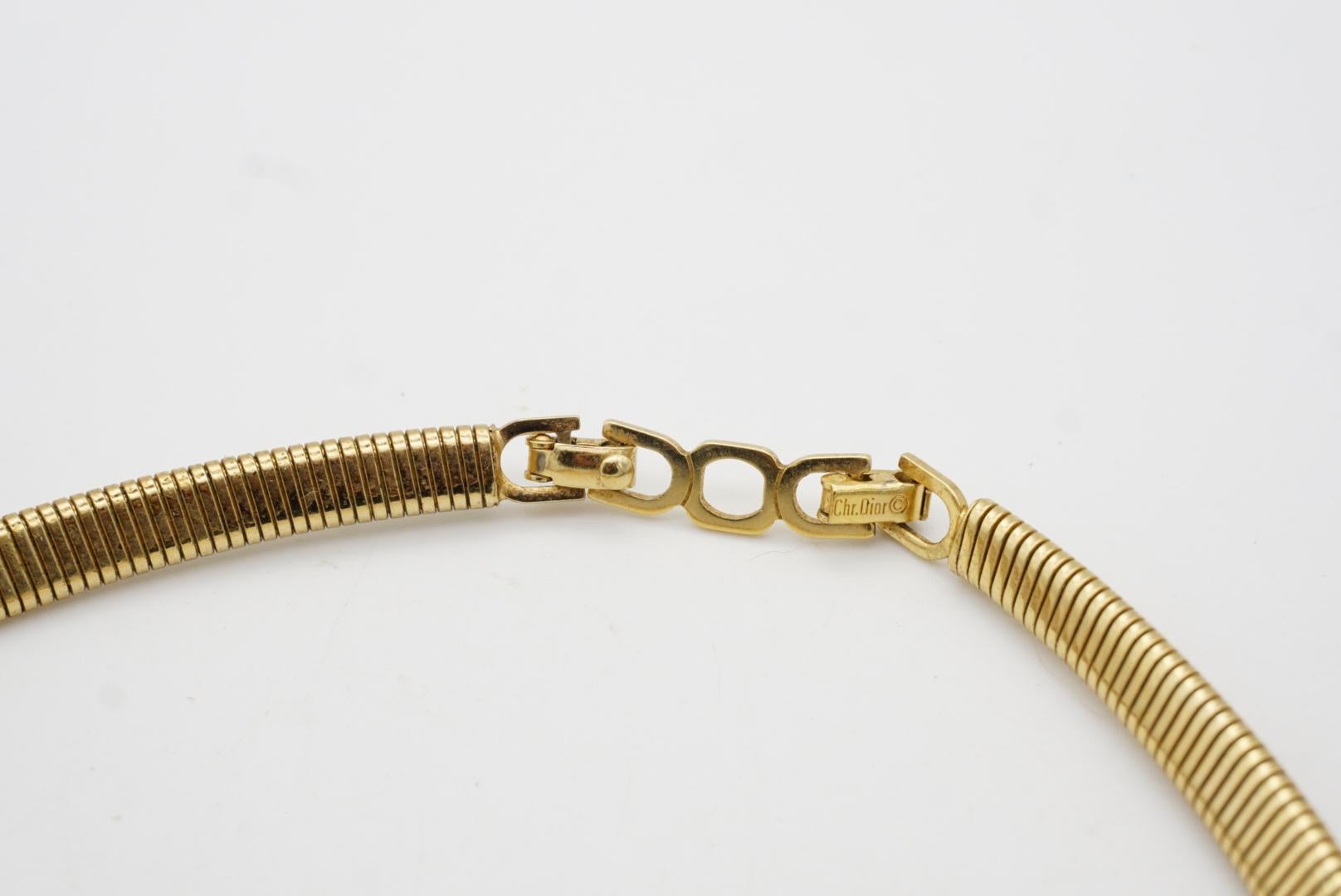 Christian Dior Vintage 1980er Jahre Schwarze ineinandergreifende Omega Choker-Halskette mit Kristallen im Angebot 9