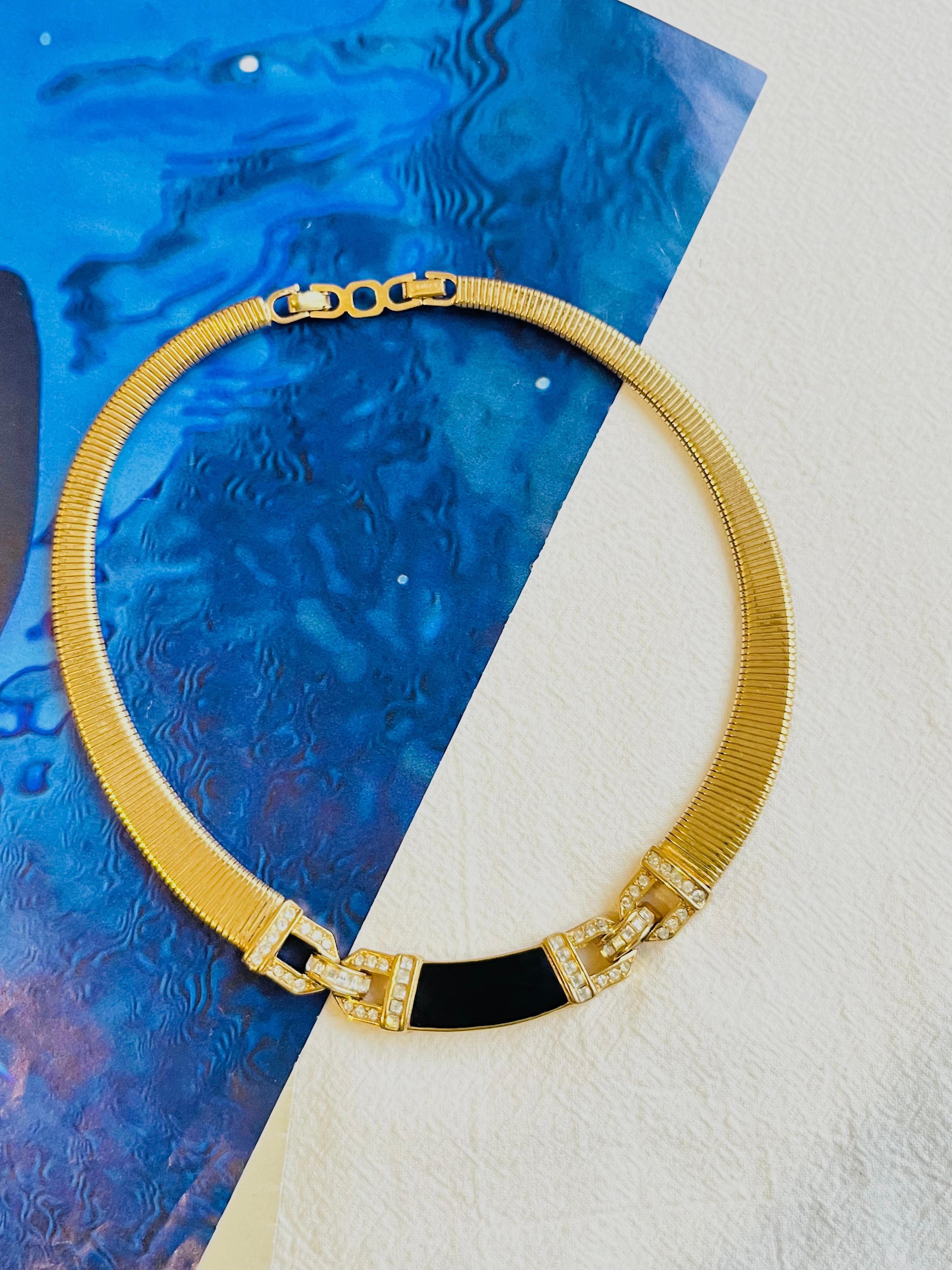 Christian Dior Vintage 1980er Jahre Schwarze ineinandergreifende Omega Choker-Halskette mit Kristallen im Zustand „Gut“ im Angebot in Wokingham, England