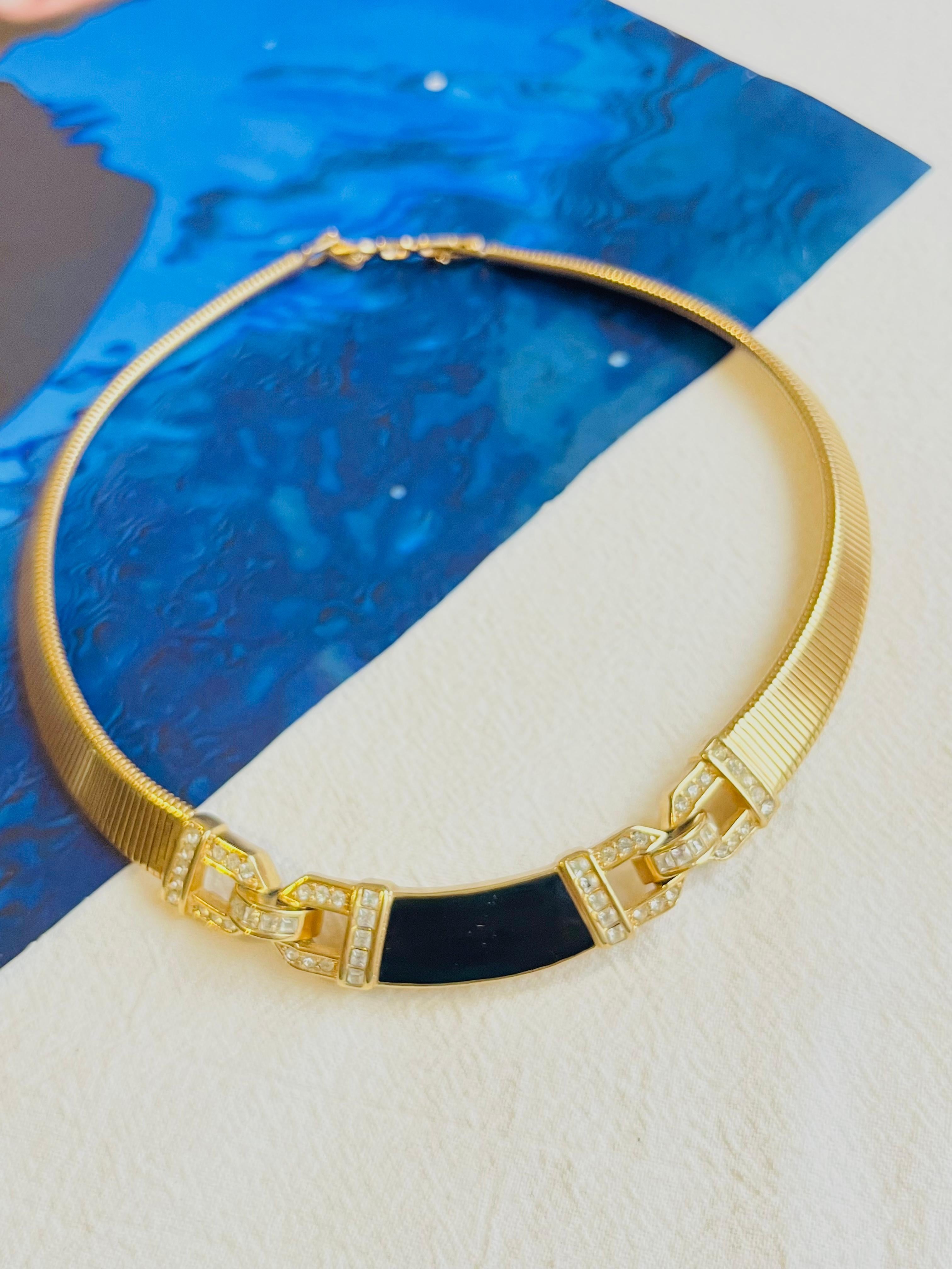 Christian Dior Vintage 1980er Jahre Schwarze ineinandergreifende Omega Choker-Halskette mit Kristallen für Damen oder Herren im Angebot