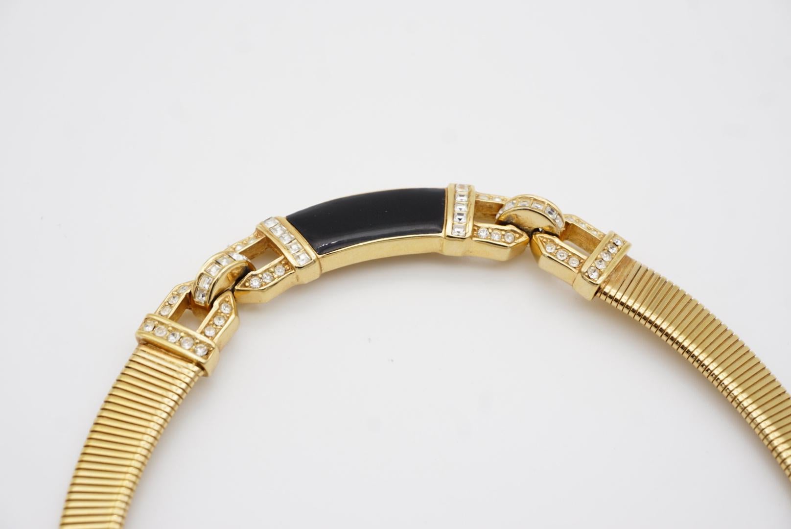 Christian Dior Vintage Años 80 Cristales Negros Entrelazados Collar Omega Acanalado en venta 7