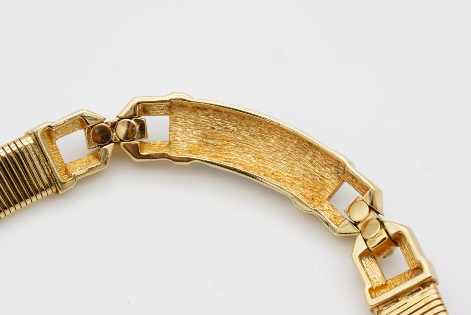 Christian Dior Vintage 1980s Black Crystals Interlocked Ribbed Omega Necklace For Sale 10