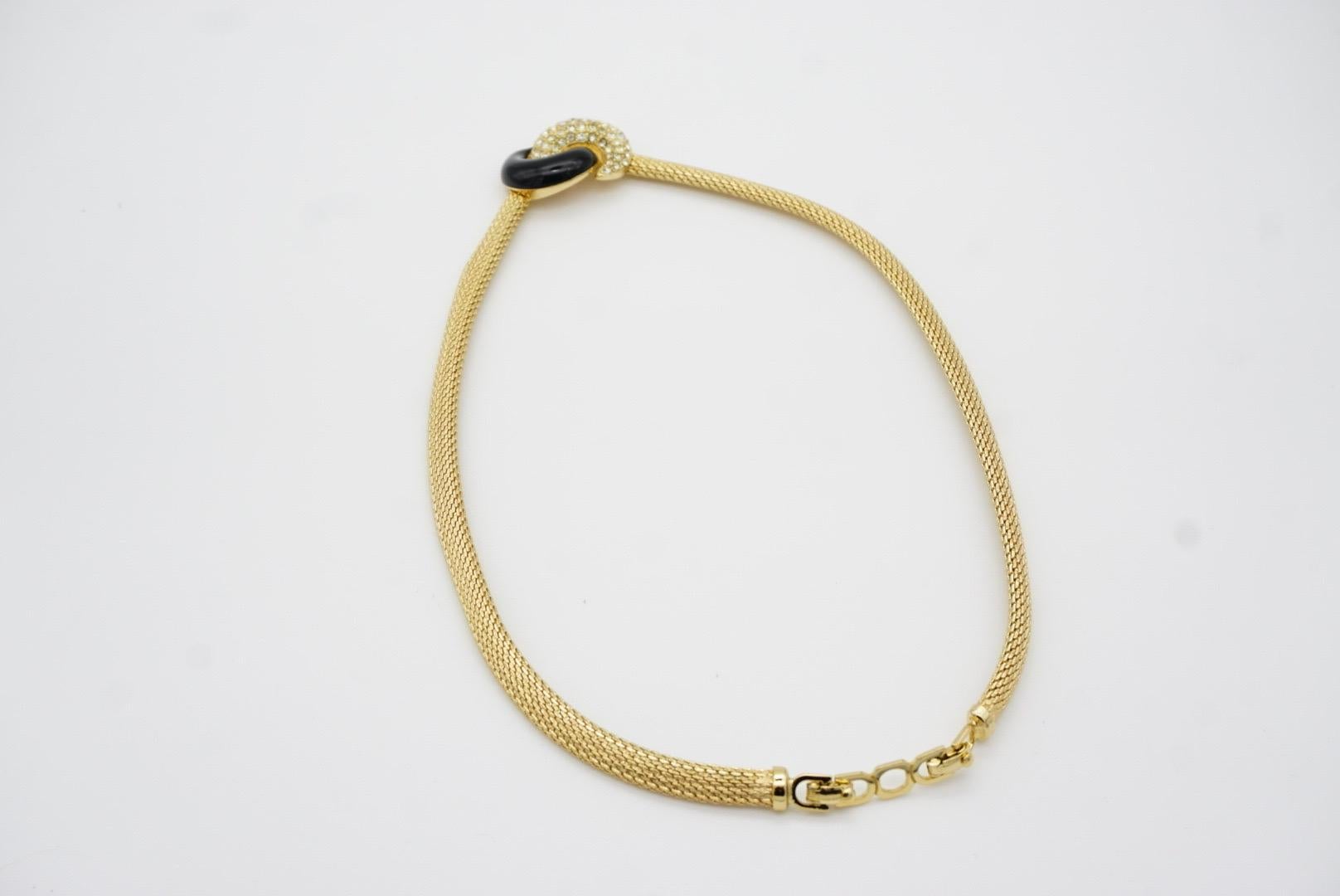 Christian Dior Vintage 1980s Black Crystals Knot Bow Interlocked Mesh Necklace For Sale 11